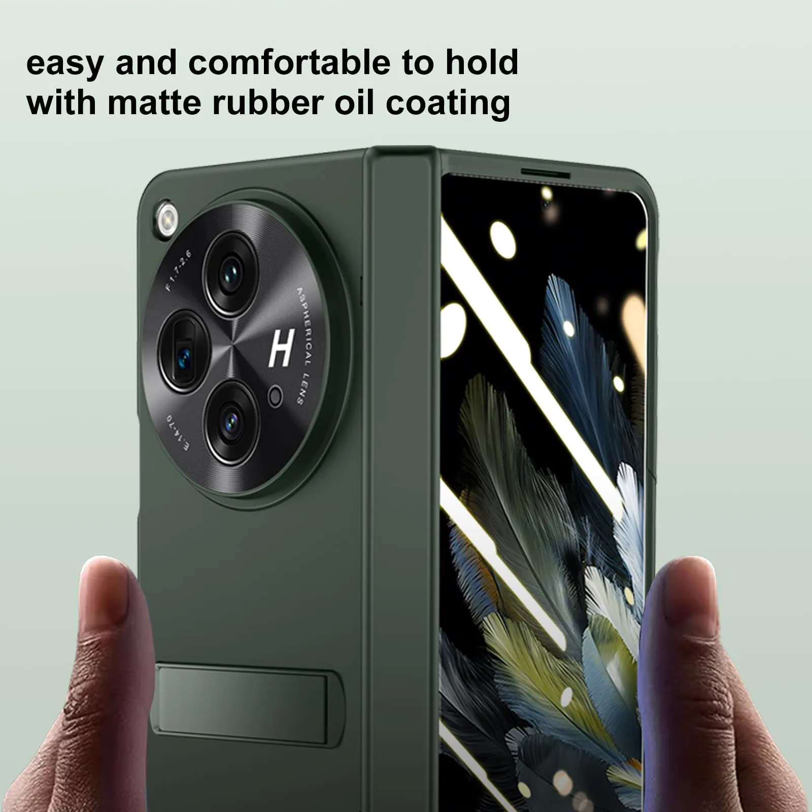 Libeagle for Oneplus Open Case, Built-in Screen Protector, Full Hinge Protection, Metal Kickstand, Camera Protection, Thin & Slim Cover 5G 2023-Green