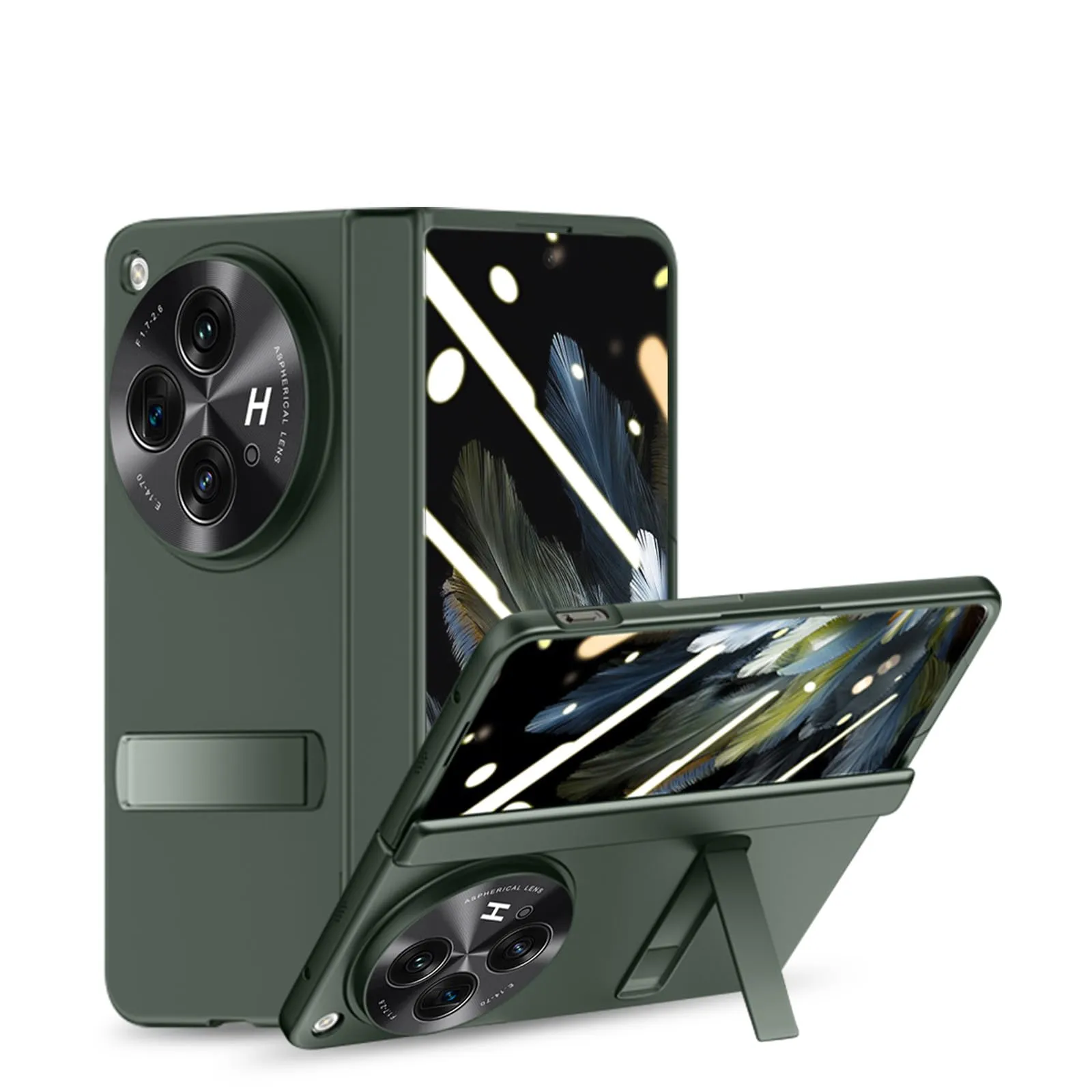 Libeagle for Oneplus Open Case, Built-in Screen Protector, Full Hinge Protection, Metal Kickstand, Camera Protection, Thin & Slim Cover 5G 2023-Green