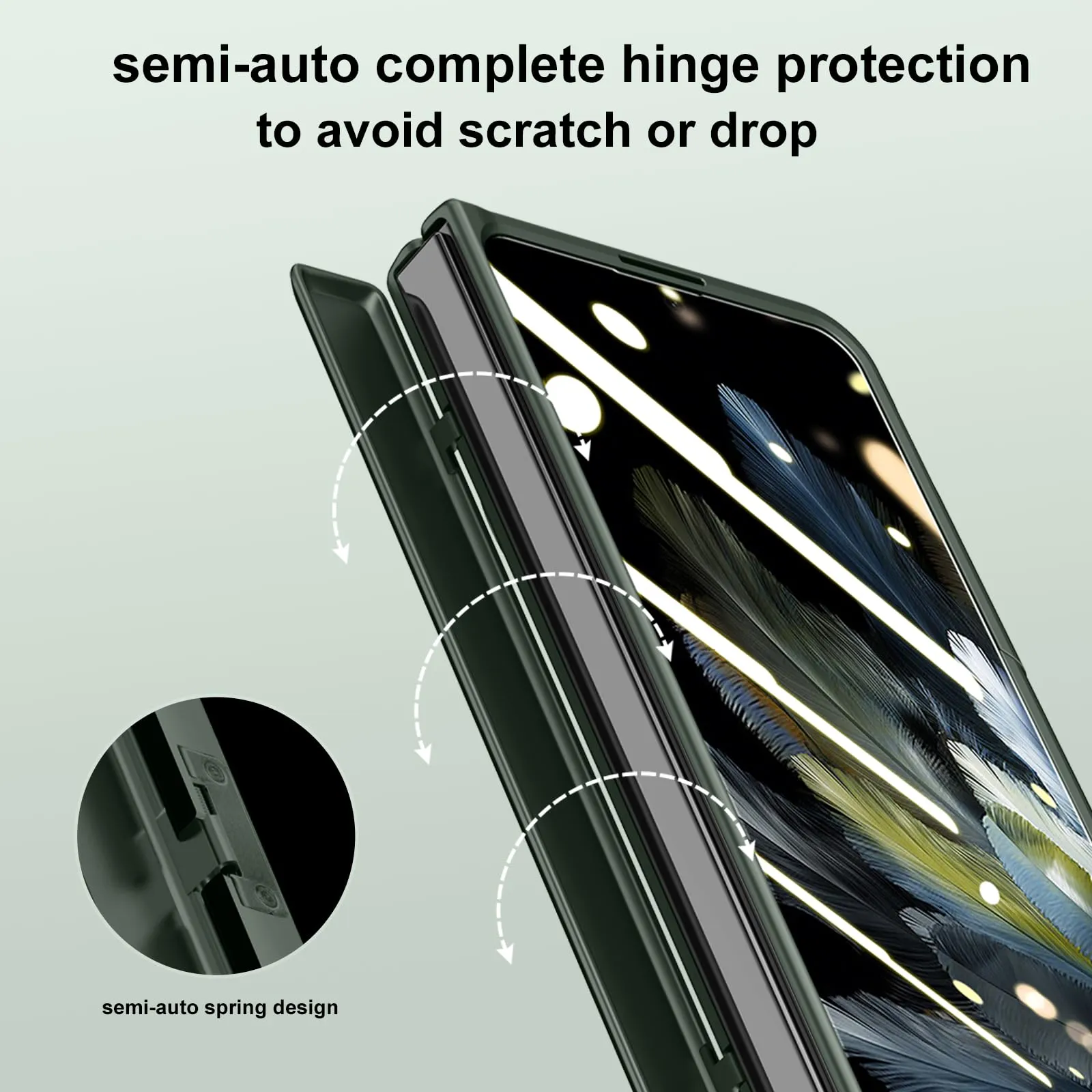 Libeagle for Oneplus Open Case, Built-in Screen Protector, Full Hinge Protection, Metal Kickstand, Camera Protection, Thin & Slim Cover 5G 2023-Green