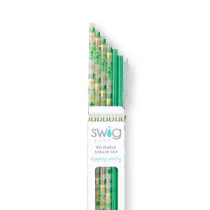 Lucky Charm and Green Glitter Reusable Straw Set