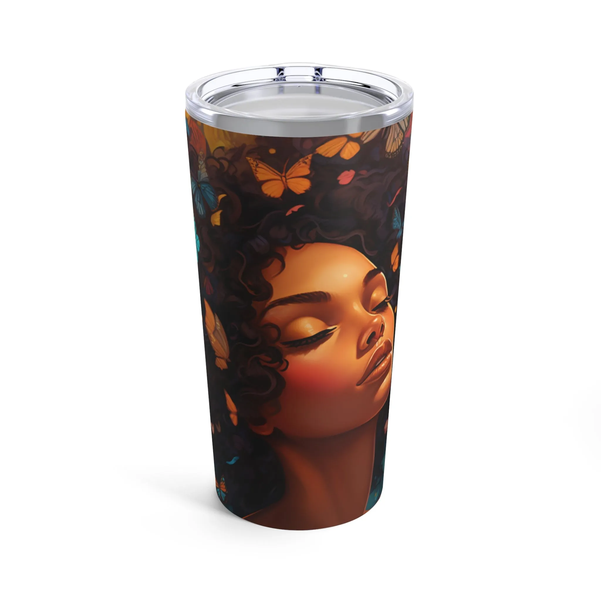 Lustrous Libations: The Beautiful Butterfly Woman Tumbler