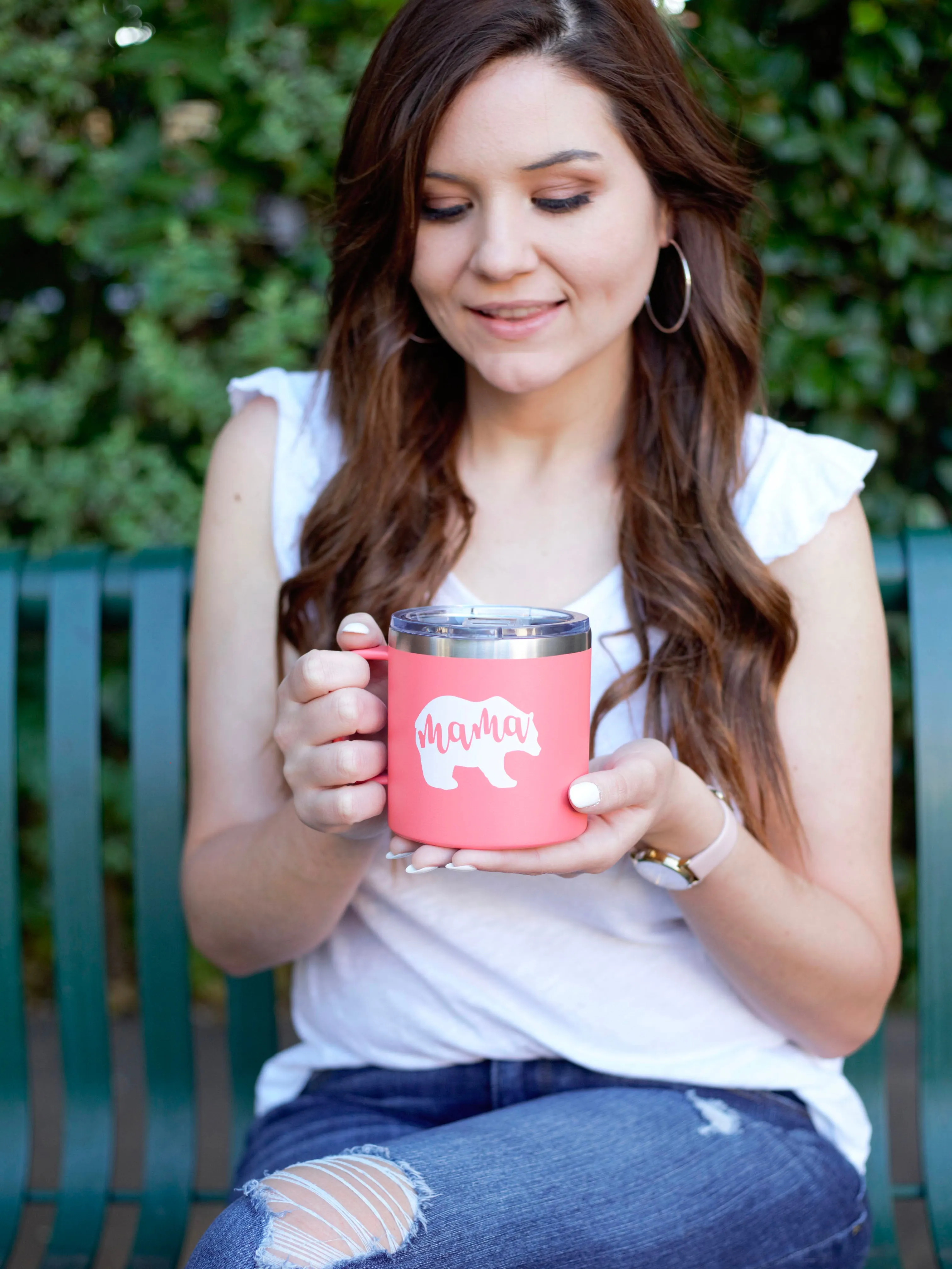 Mama Bear 15 oz Coral Camper Tumbler for Moms