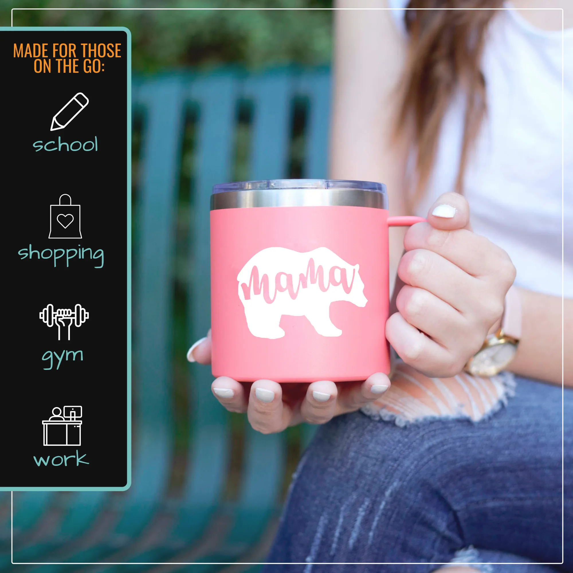 Mama Bear 15 oz Coral Camper Tumbler for Moms