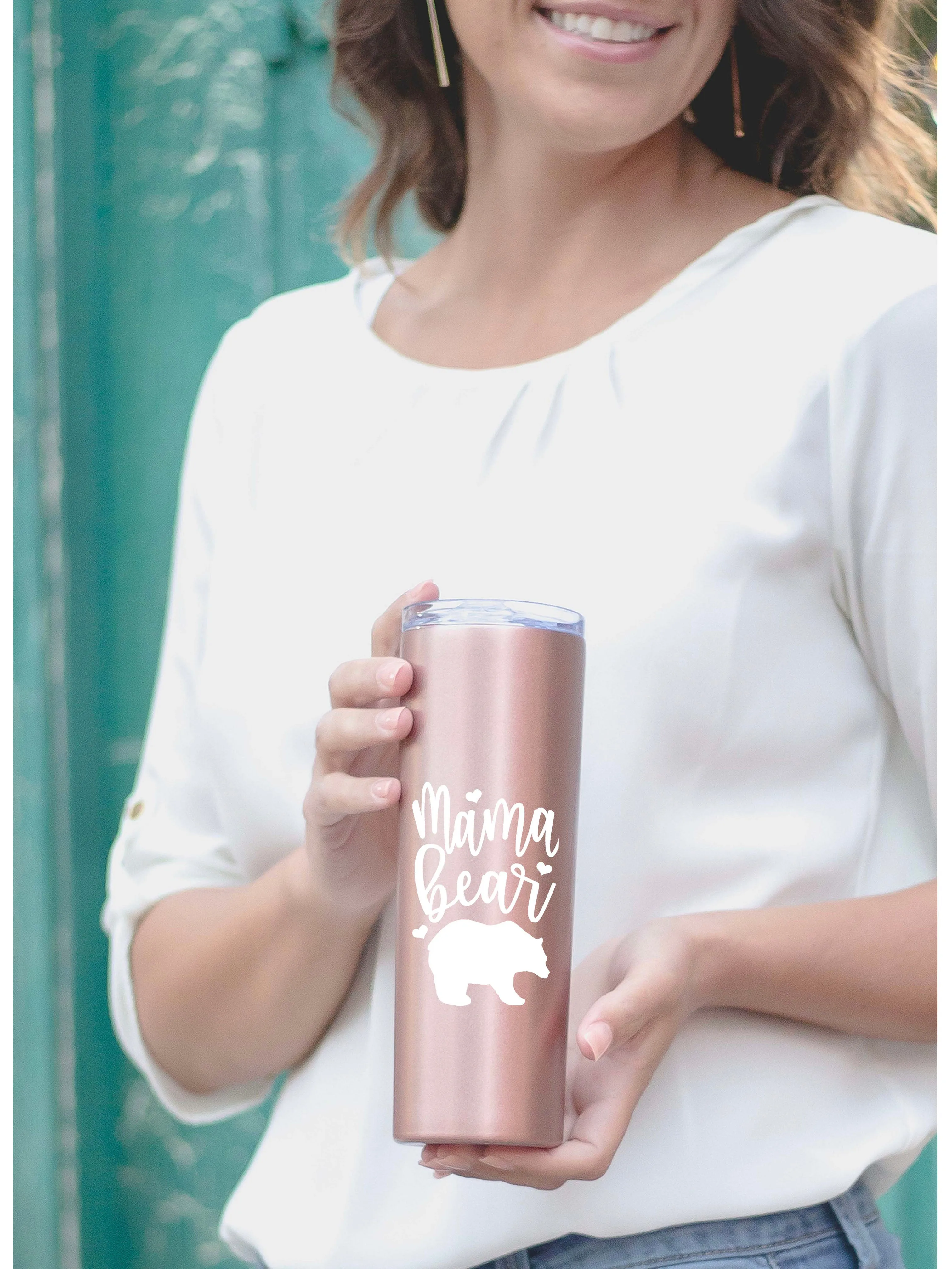 Mama Bear 20 oz Rose Gold Skinny Tumbler for Moms