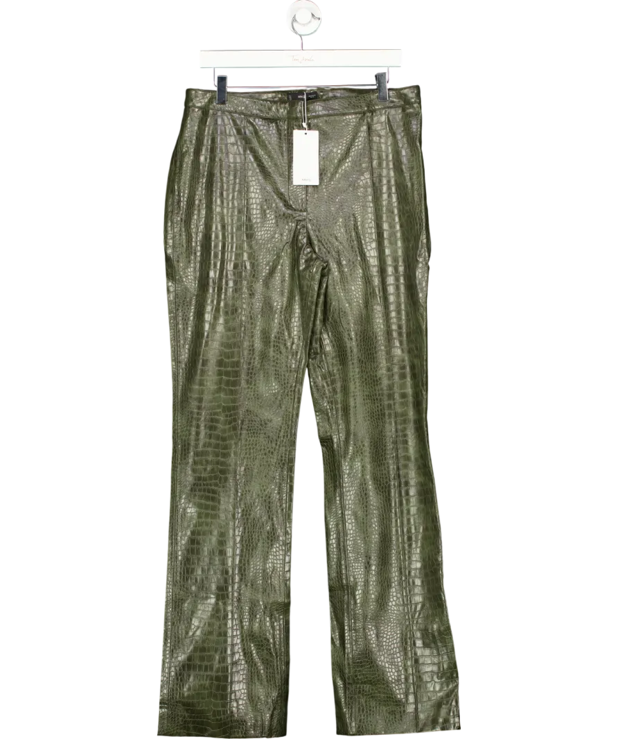 MANGO Green Fauxleather Croc Embossed Trousers UK 16
