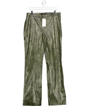 MANGO Green Fauxleather Croc Embossed Trousers UK 16