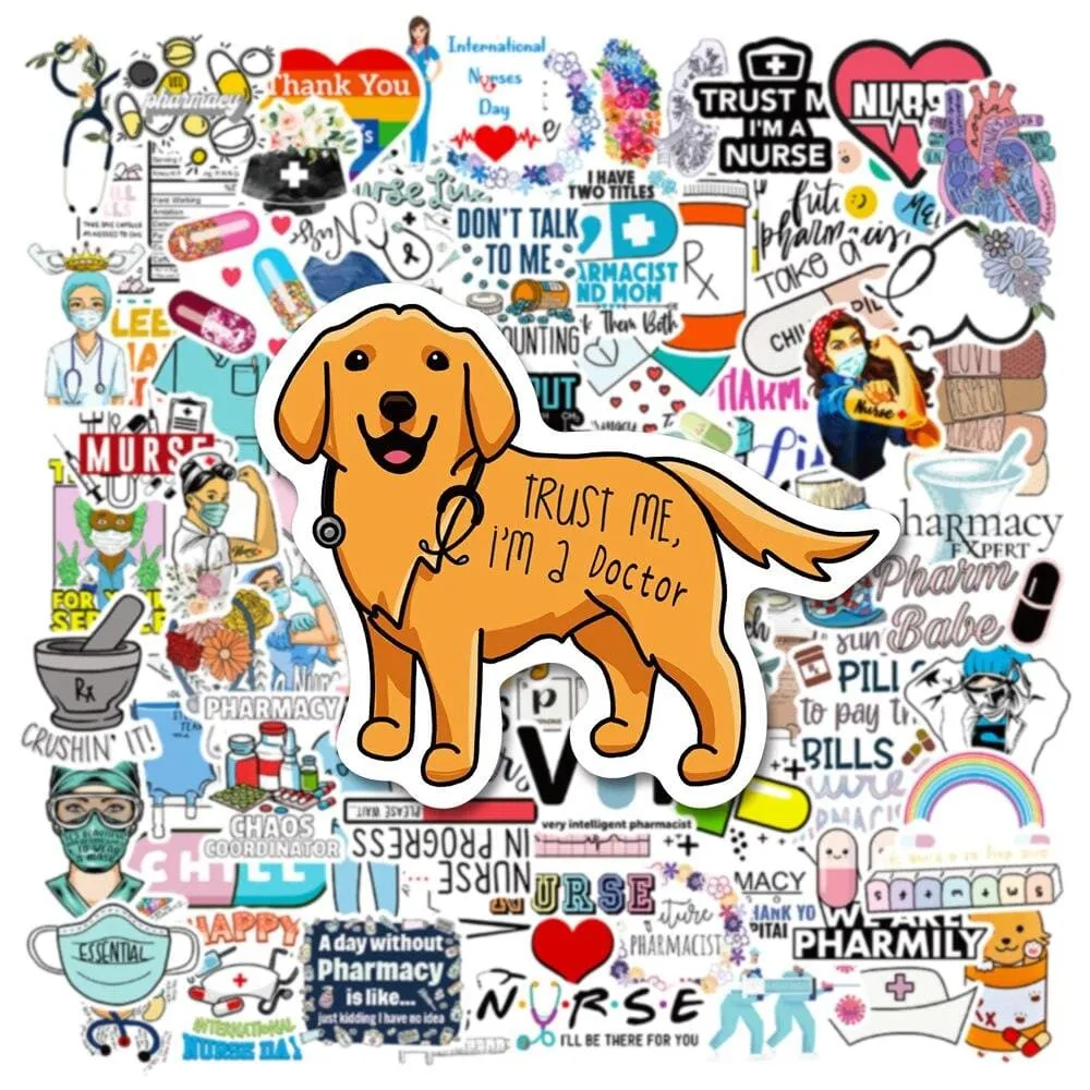 Medical Nurse Doctor Pharmacist Vet Graffiti Stickers for Skateboard Laptop Guitar Luggage Bike Scrapbook Pharmacy Decal Decor Hobby Stickers