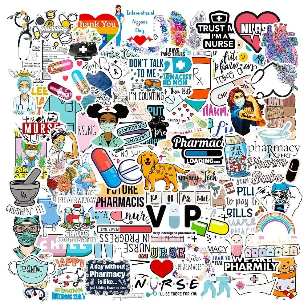 Medical Nurse Doctor Pharmacist Vet Graffiti Stickers for Skateboard Laptop Guitar Luggage Bike Scrapbook Pharmacy Decal Decor Hobby Stickers