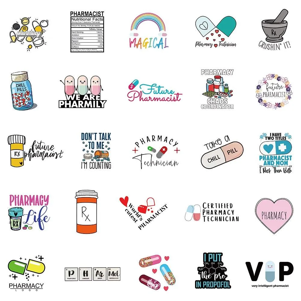 Medical Nurse Doctor Pharmacist Vet Graffiti Stickers for Skateboard Laptop Guitar Luggage Bike Scrapbook Pharmacy Decal Decor Hobby Stickers