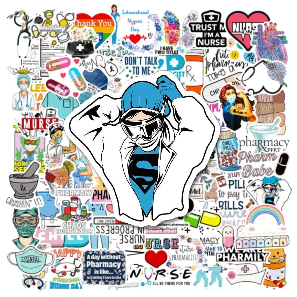 Medical Nurse Doctor Pharmacist Vet Graffiti Stickers for Skateboard Laptop Guitar Luggage Bike Scrapbook Pharmacy Decal Decor Hobby Stickers