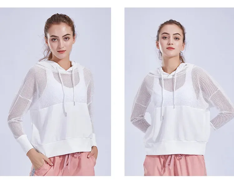 Mesh Yoga Top Sport Shirt Fitness Women Summer Hoodie Long Sleeve Sport Coat Workout Gym Cloth Wear Running Jacket