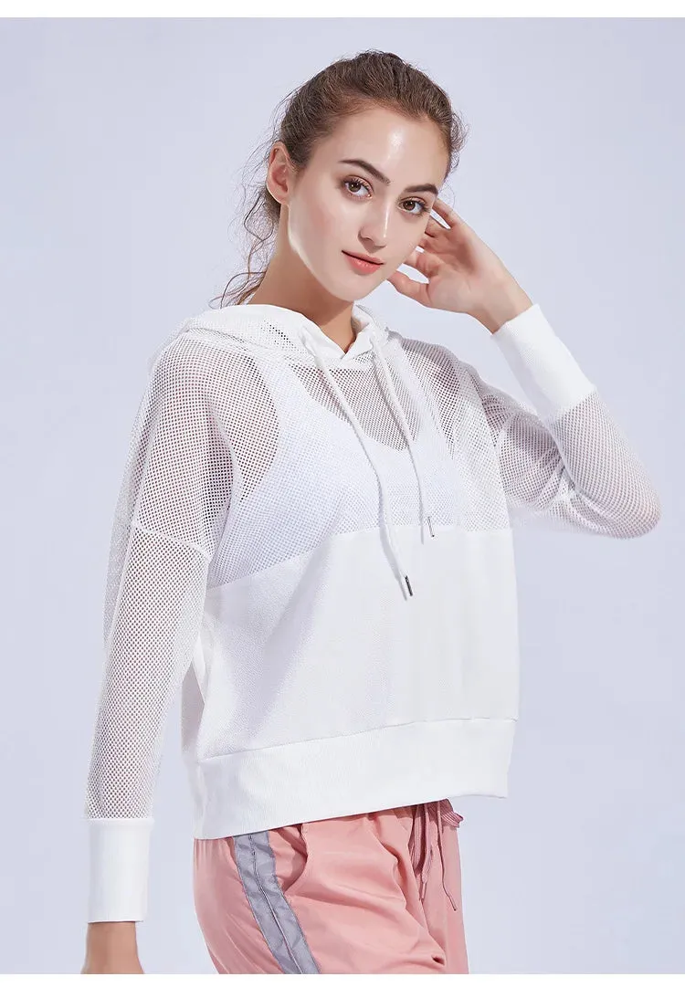 Mesh Yoga Top Sport Shirt Fitness Women Summer Hoodie Long Sleeve Sport Coat Workout Gym Cloth Wear Running Jacket