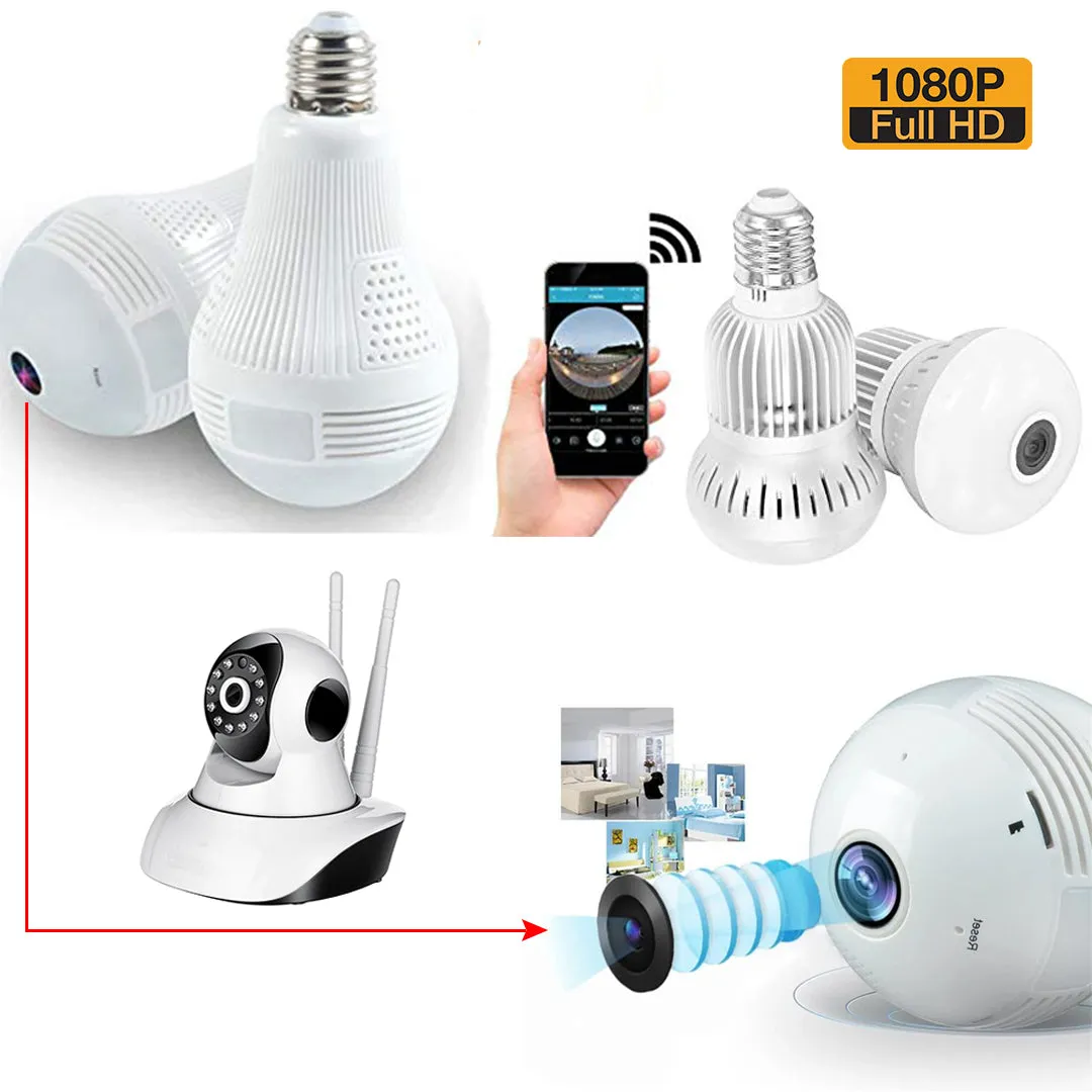 Mini Hidden Security IP Camera 360° Panoramic 1080P Wifi Wireless Light Bulb