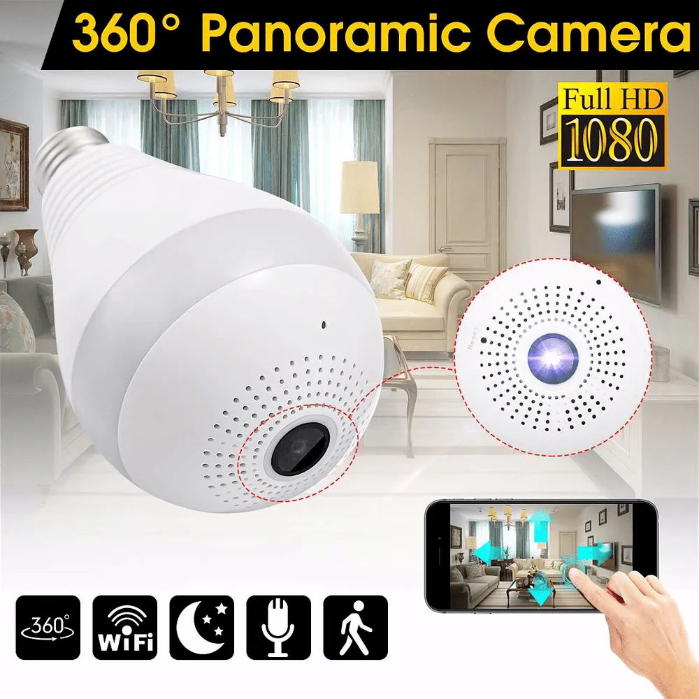 Mini Hidden Security IP Camera 360° Panoramic 1080P Wifi Wireless Light Bulb