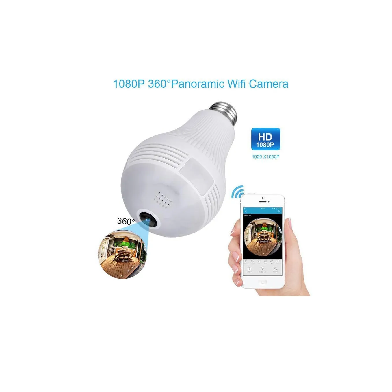 Mini Hidden Security IP Camera 360° Panoramic 1080P Wifi Wireless Light Bulb