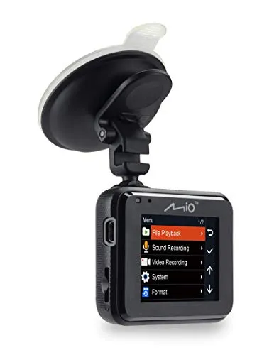 Mio MiVue C320 Mounted Mini Car Security Dash Camera 1080p Full HD Recording, 130° Wide-Angle Lens - Auto Power On Plus G-Sensor for Emergency Backup - Record in Low-Light Conditions