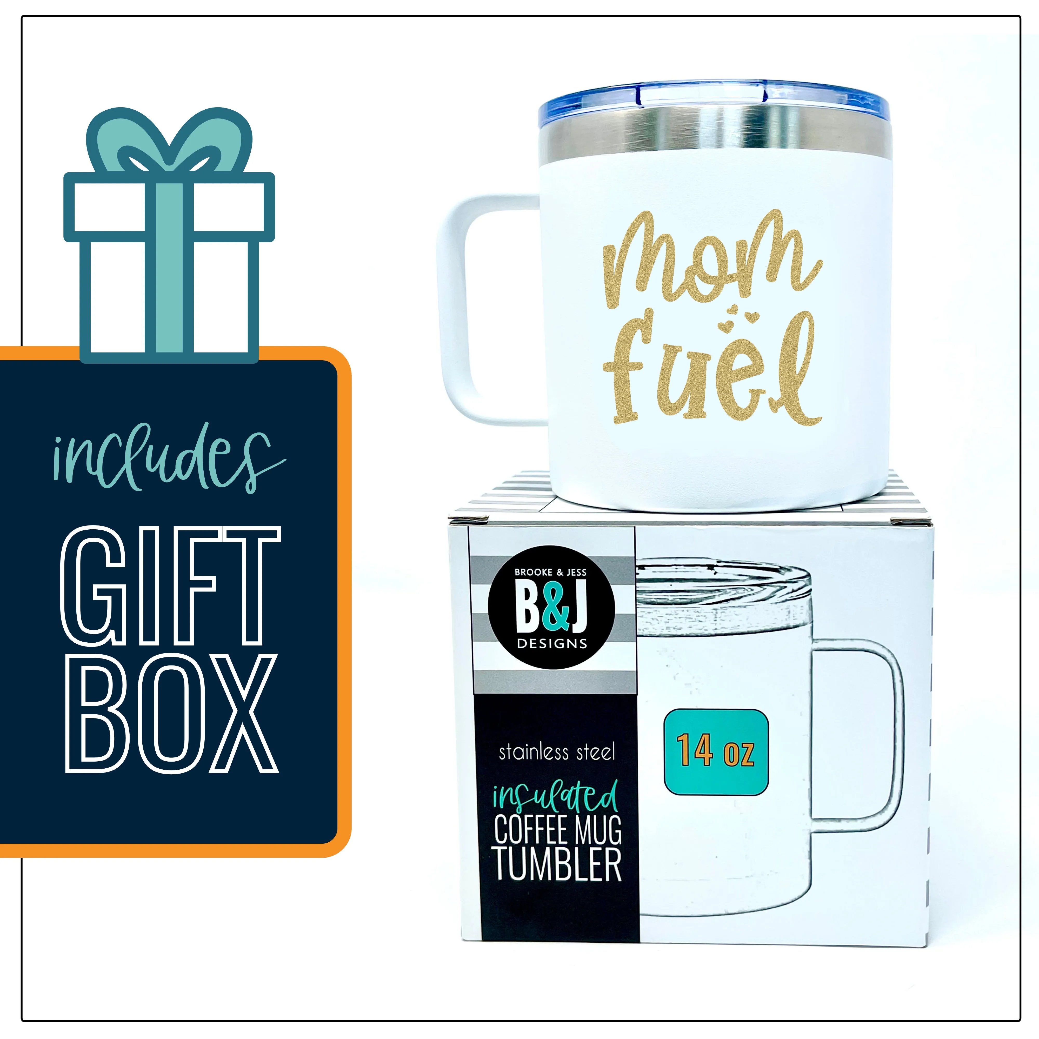 Mom Fuel 14 oz White Camper Tumbler for Moms