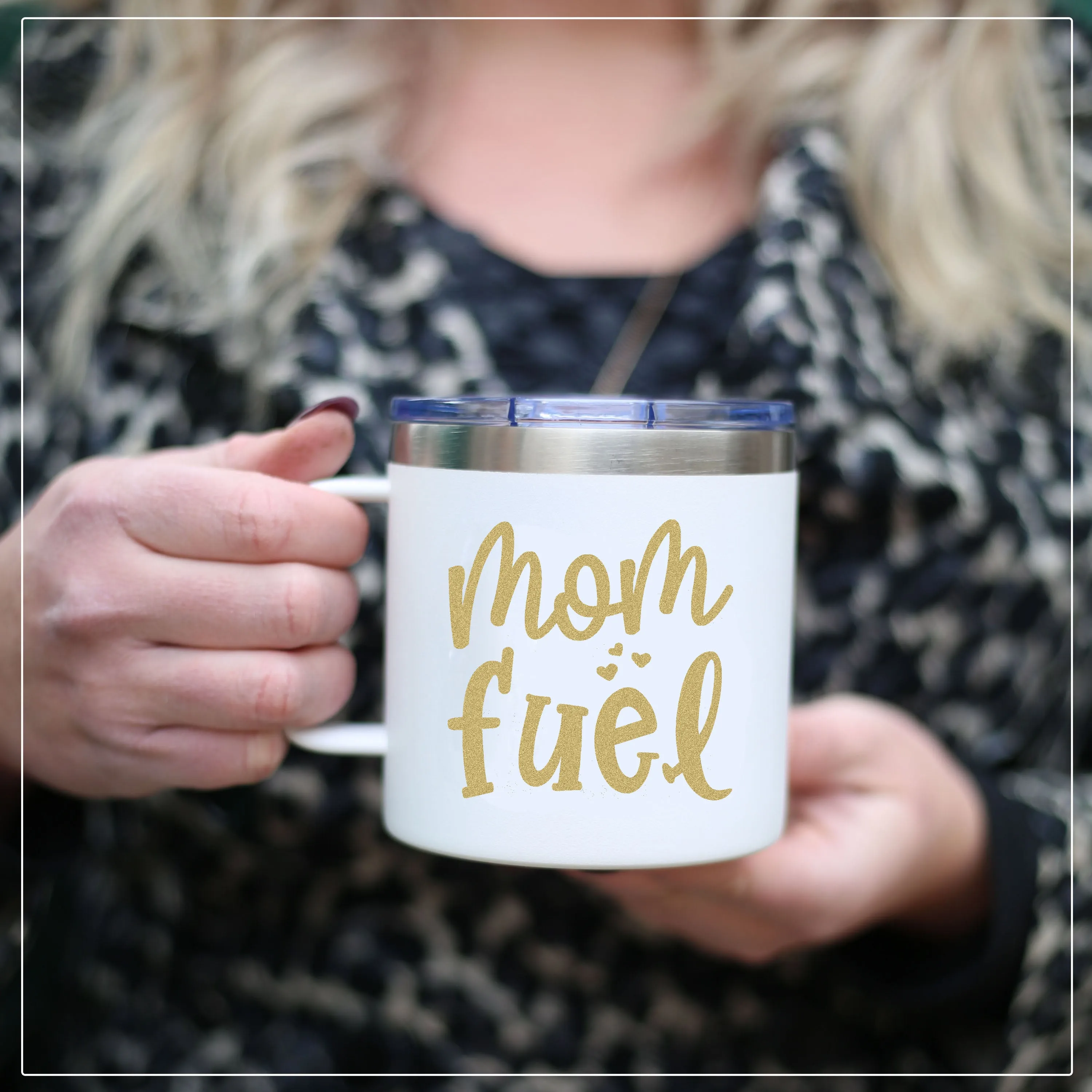 Mom Fuel 14 oz White Camper Tumbler for Moms