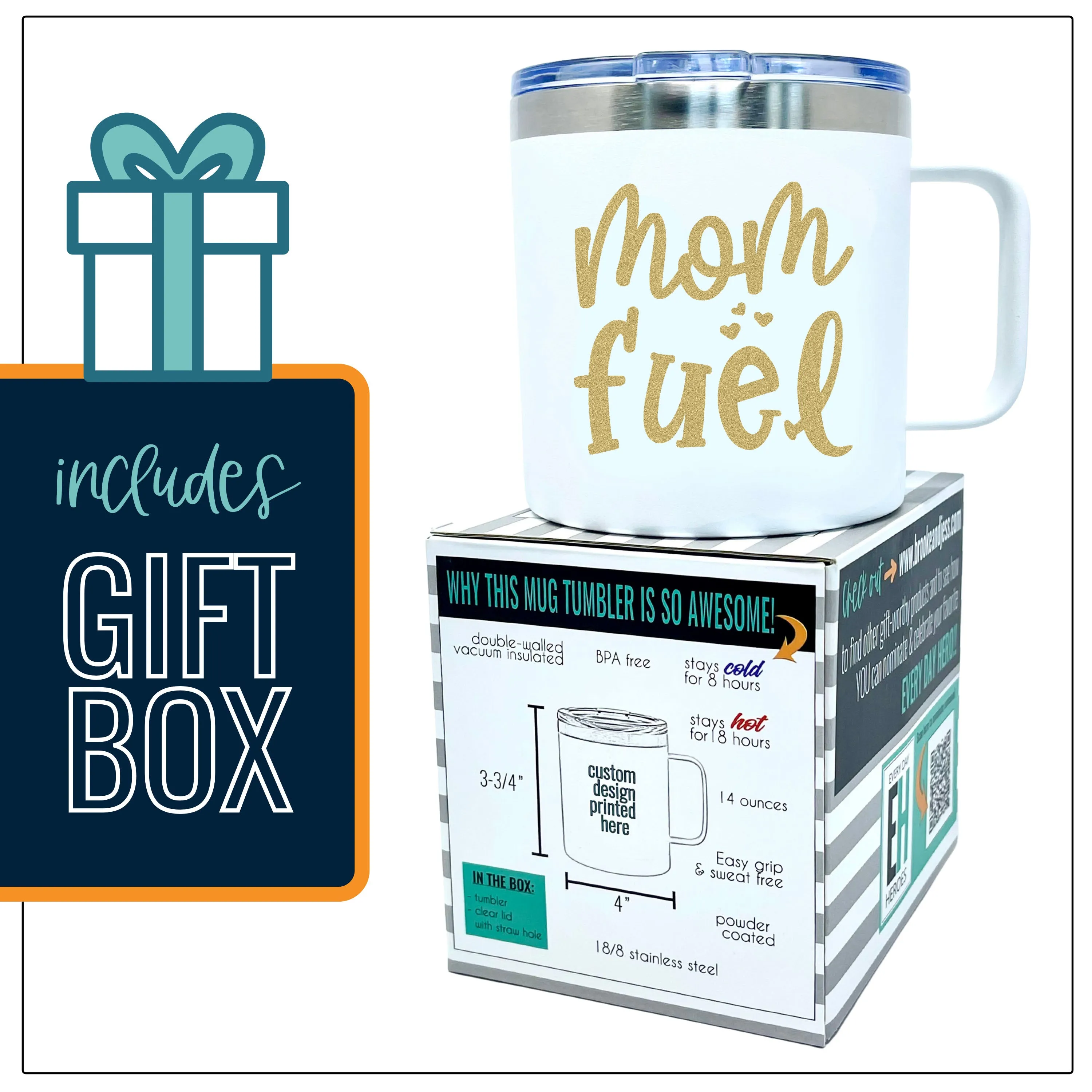 Mom Fuel 14 oz White Camper Tumbler for Moms