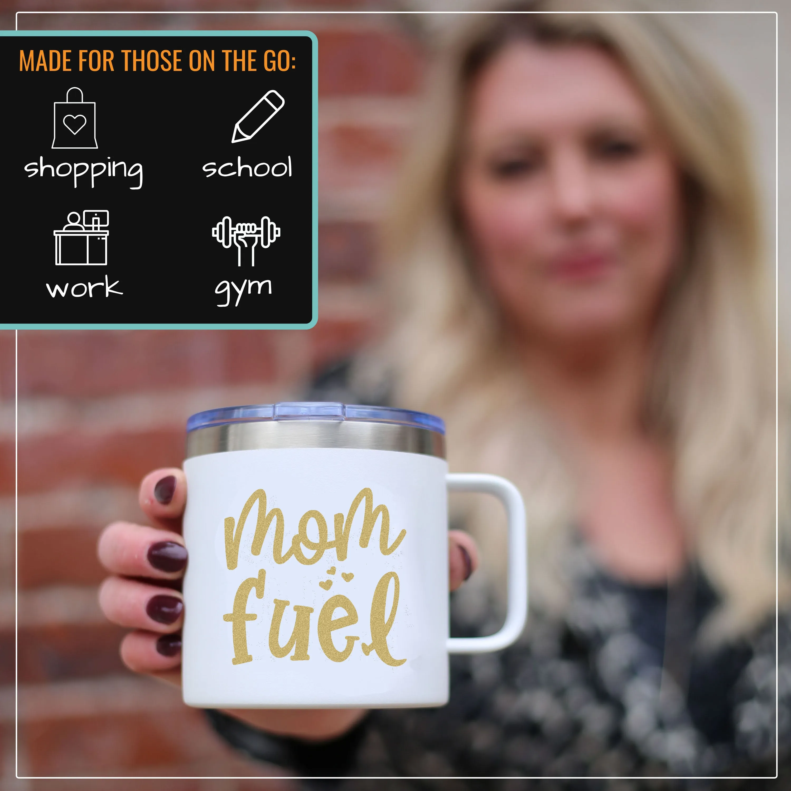 Mom Fuel 14 oz White Camper Tumbler for Moms