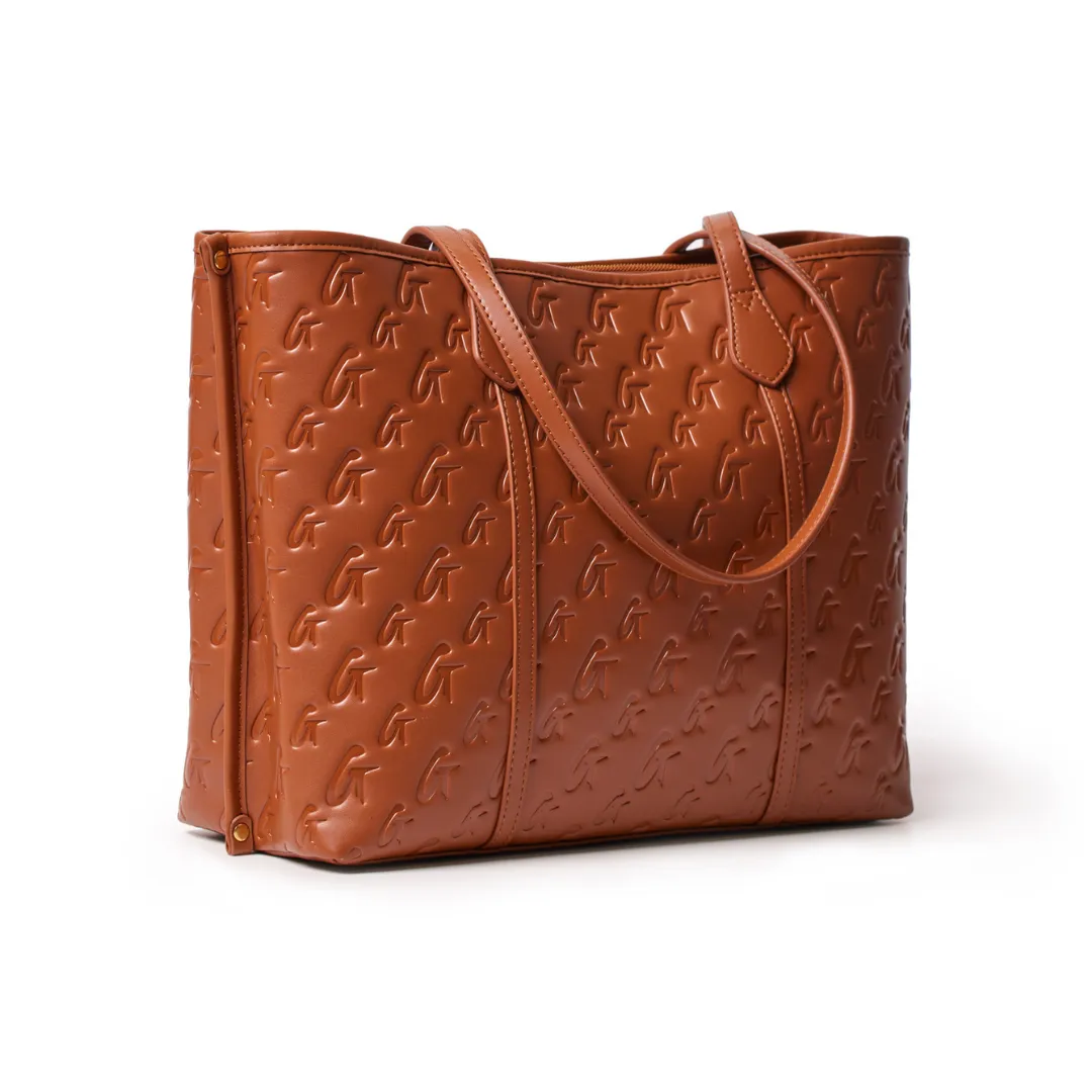 MONOGRAM SLEEK TOTE - BROWN