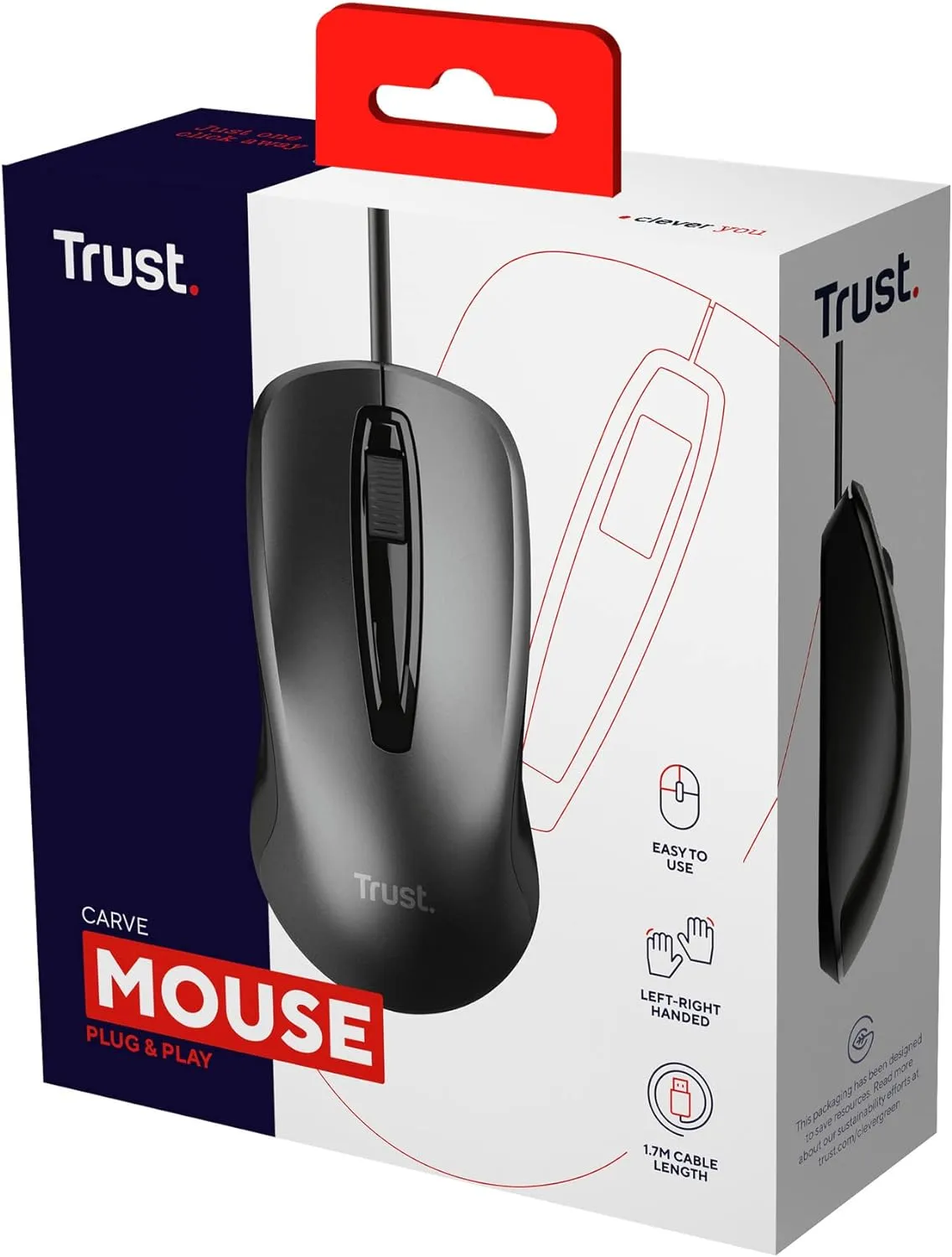 Mouse Trust Carve Wired USB con Filo Nero