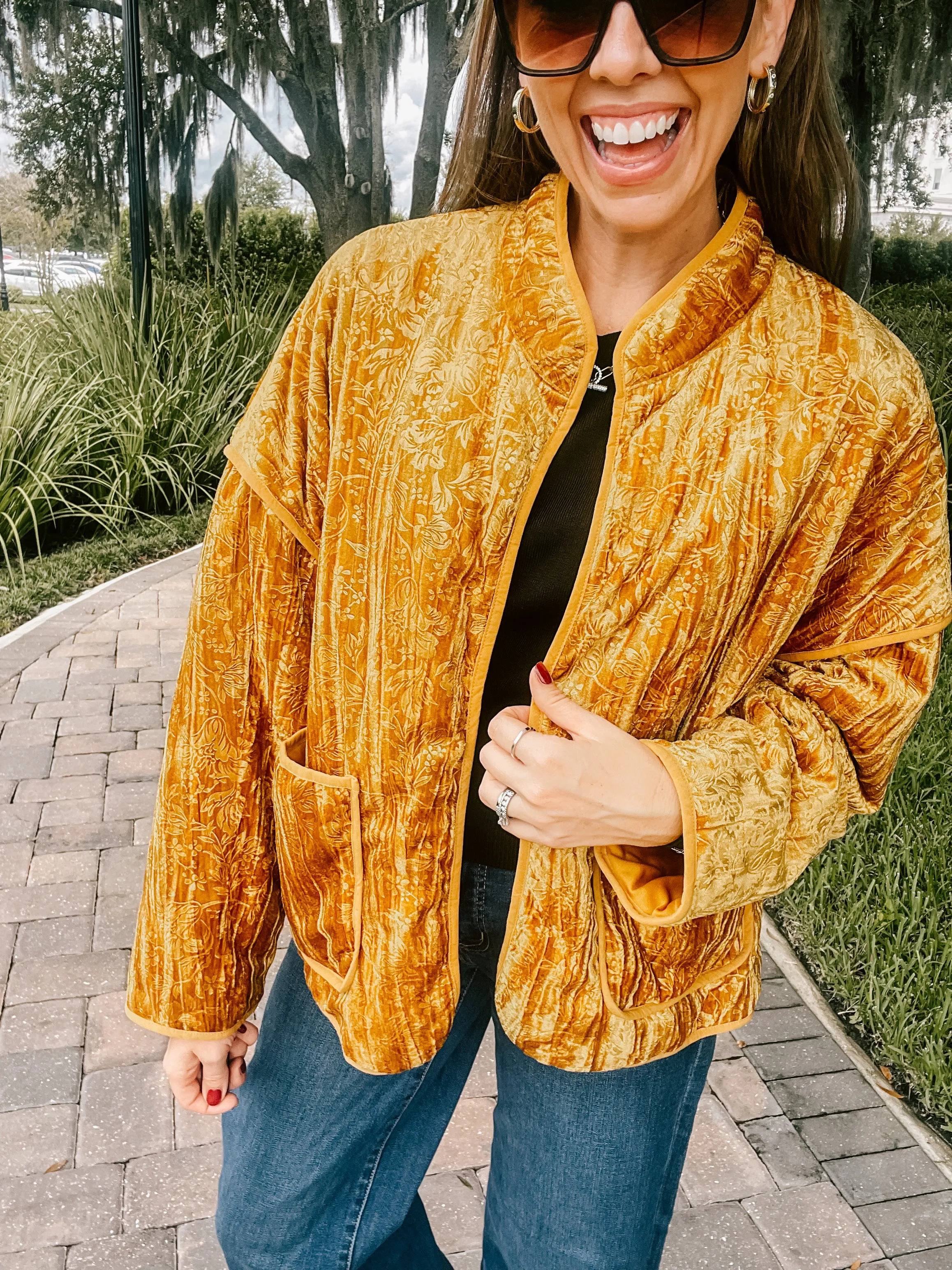 Mustard Velvet Embossed Jacket
