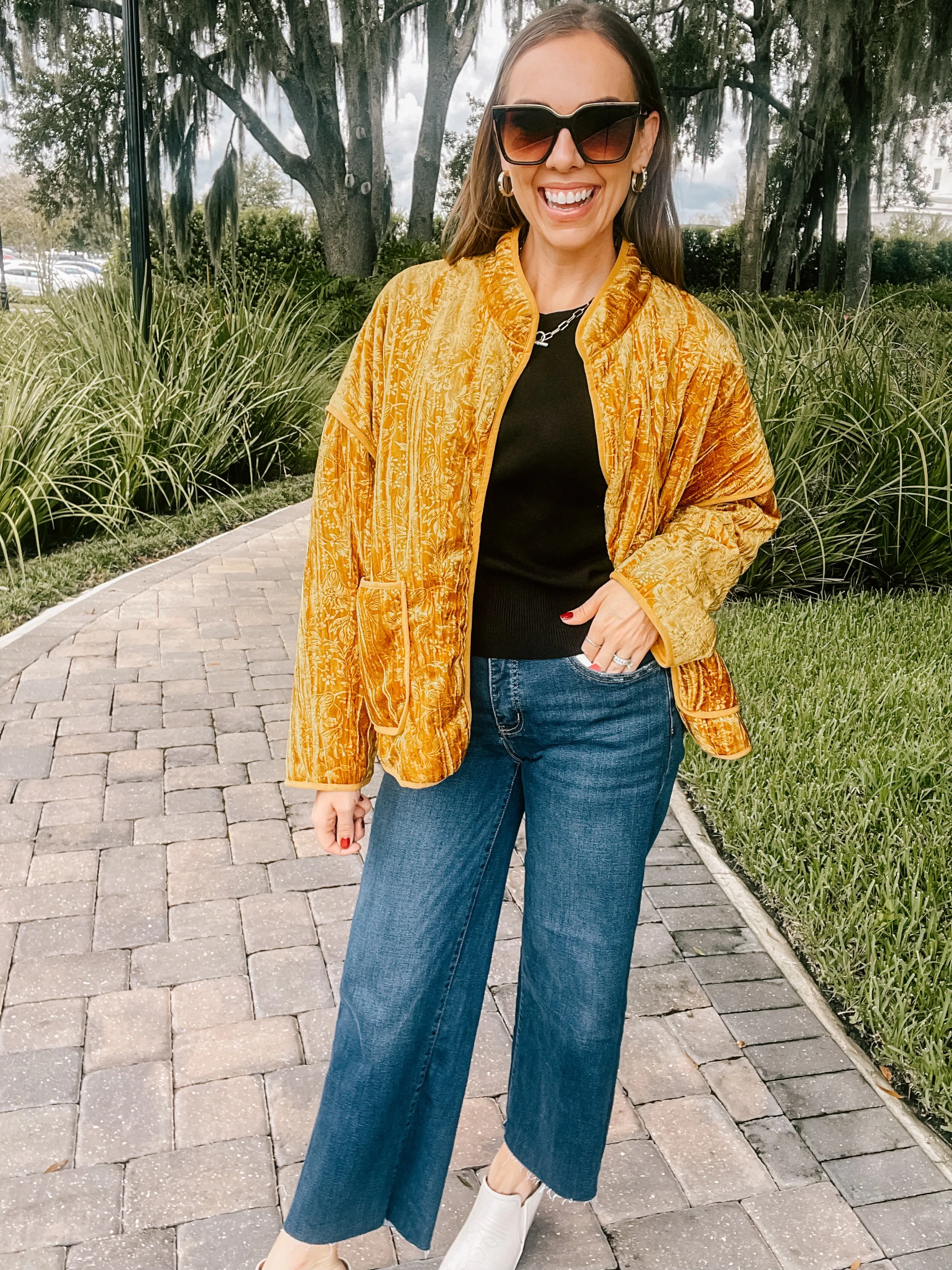 Mustard Velvet Embossed Jacket