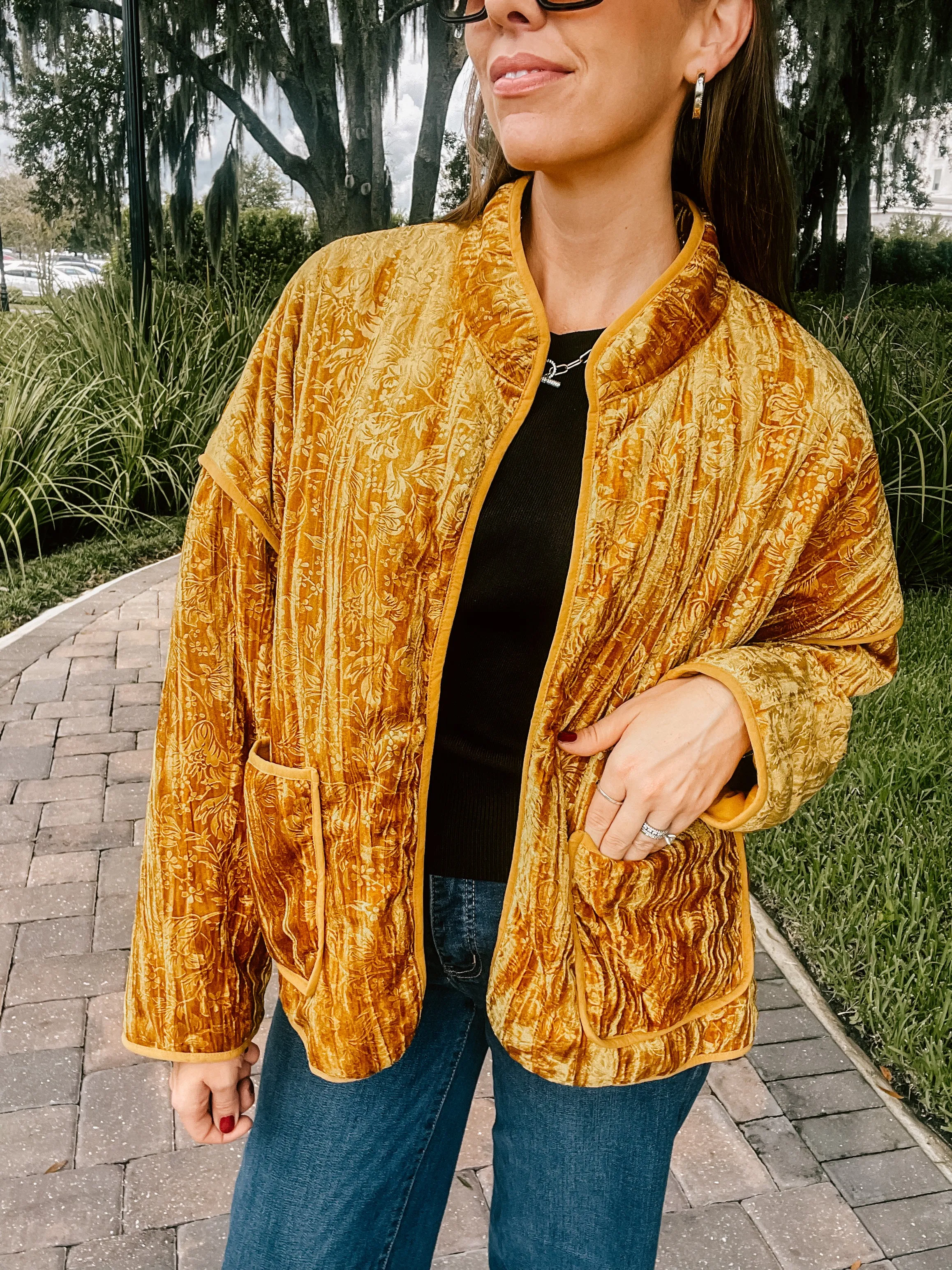 Mustard Velvet Embossed Jacket