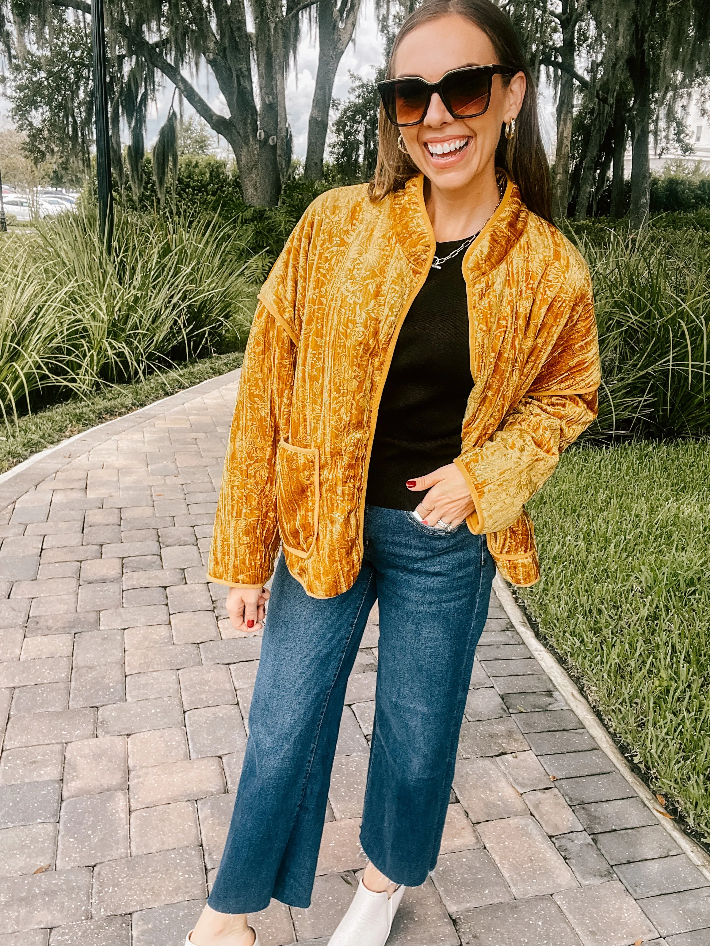 Mustard Velvet Embossed Jacket