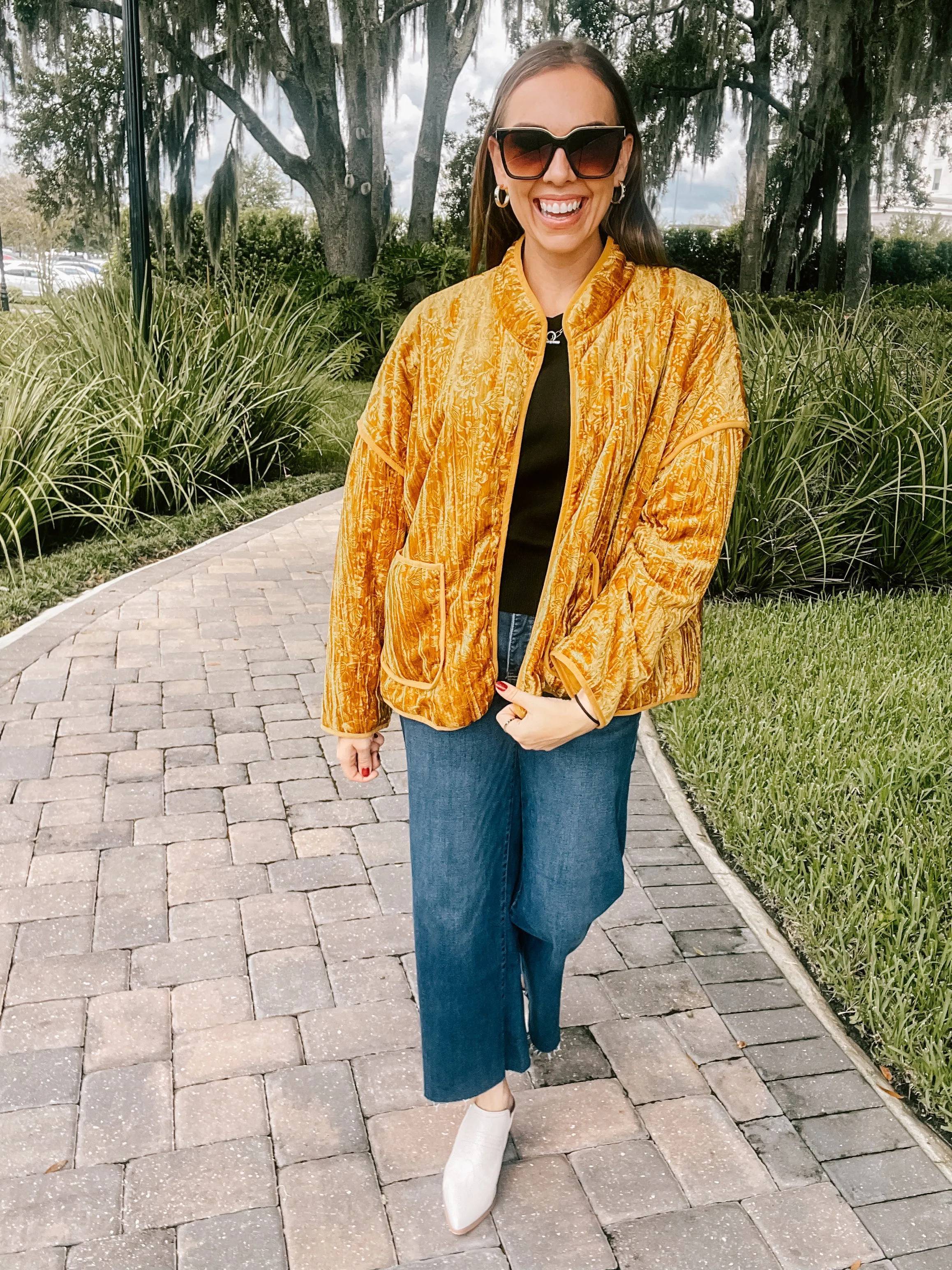 Mustard Velvet Embossed Jacket