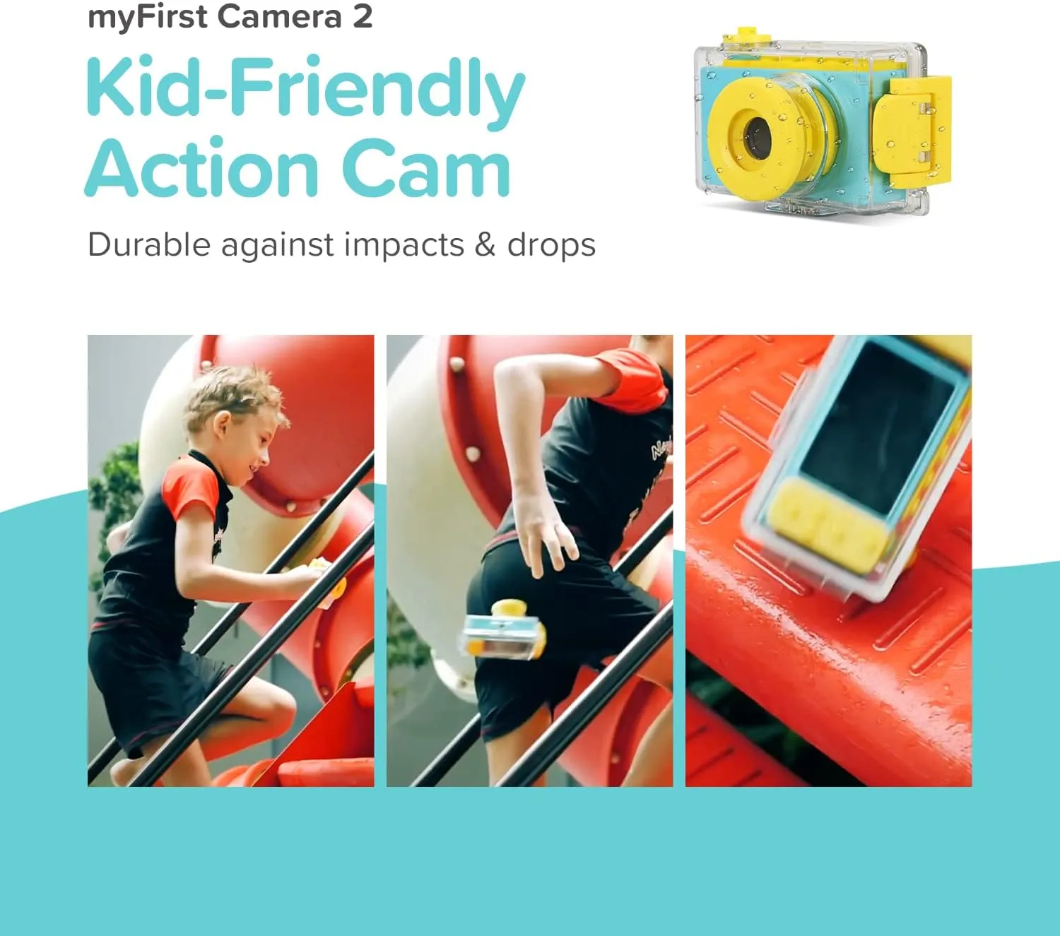 myFirst Camera 2 Waterproof Kids Camera Mini 8MP 1080P HD Camcorder with Free 16GB MicroSD Card Included and MicroSD Support Slot Video Taking Function and Preset Frames (Blue)