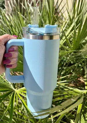 NEW FUNUS 40 oz Tumbler with Handle and Straw Lid | Insulated Reusable Leakproof Stainless Steel Water Bottle Travel Mug for hot & cold liquids - Blue