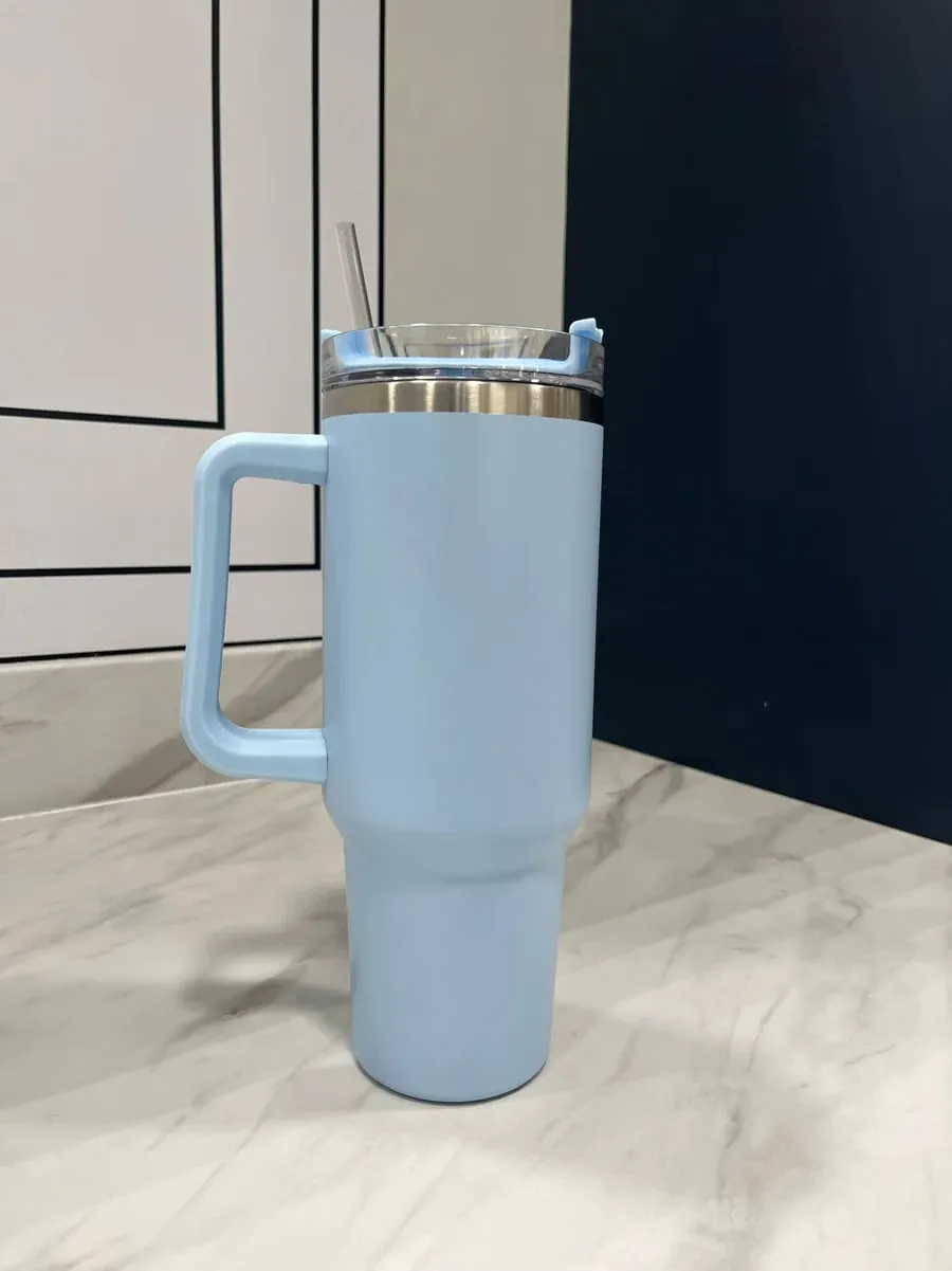 NEW FUNUS 40 oz Tumbler with Handle and Straw Lid | Insulated Reusable Leakproof Stainless Steel Water Bottle Travel Mug for hot & cold liquids - Blue