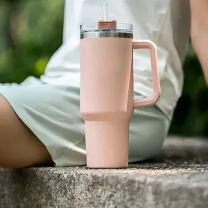 NEW FUNUS 40 oz Tumbler with Handle and Straw Lid | Insulated Reusable Leakproof Stainless Steel Water Bottle Travel Mug for hot & cold liquids - Blush Pink