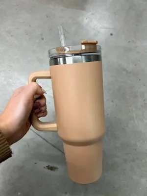 NEW FUNUS 40 oz Tumbler with Handle and Straw Lid | Insulated Reusable Leakproof Stainless Steel Water Bottle Travel Mug for hot & cold liquids - Sand
