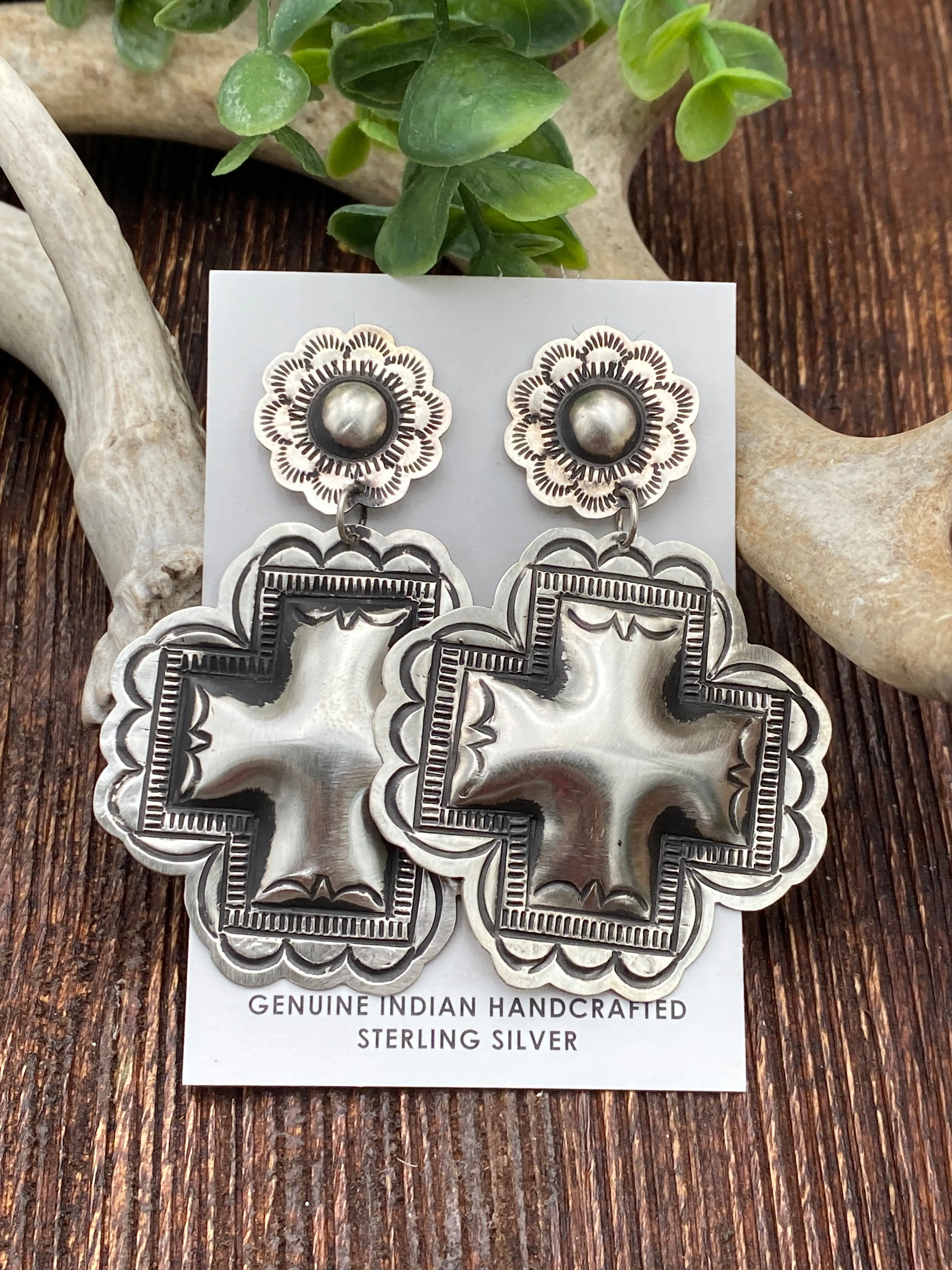 Norfolk Sterling Flower Post Double Concho Earrings