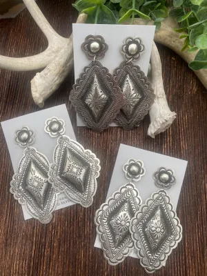 Norfolk Sterling Flower Post Double Concho Earrings