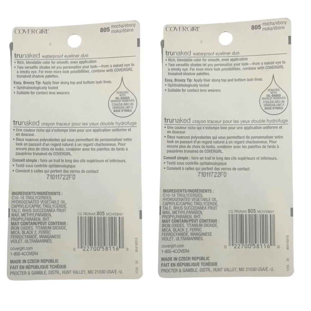 Pack of 2 CoverGirl Tru Naked Waterproof Eyeliner Duo, 805 Mocha / Ebony