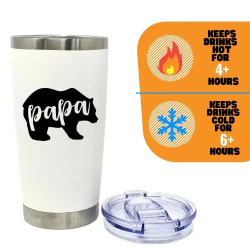 Papa Bear 20 oz White Tumbler for Dads