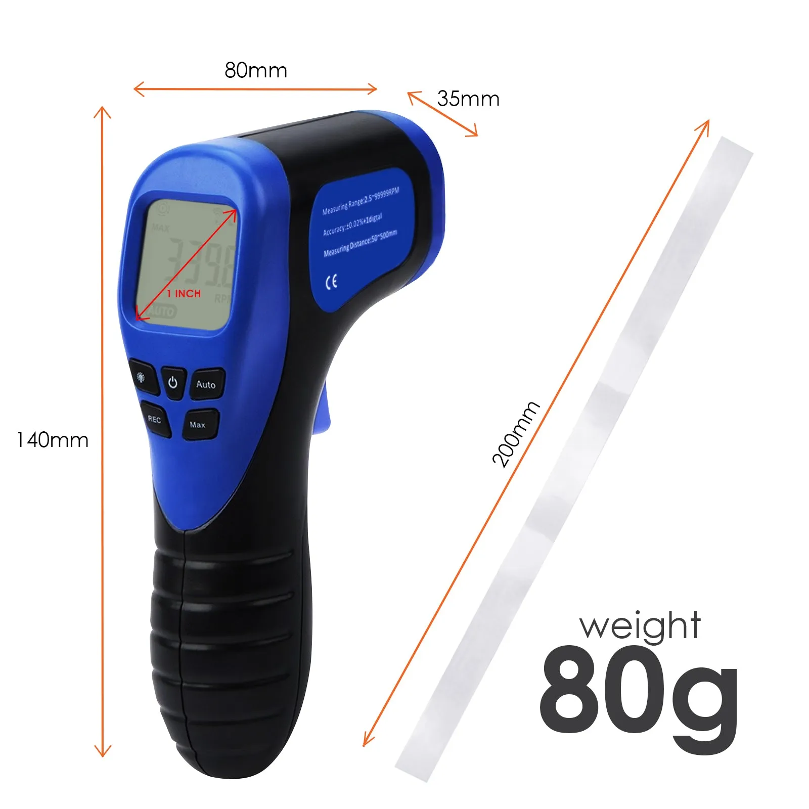 PD_55 Kibeland Handheld Digital Laser Tachometer Measuring Range: 2.5-99999RPM
