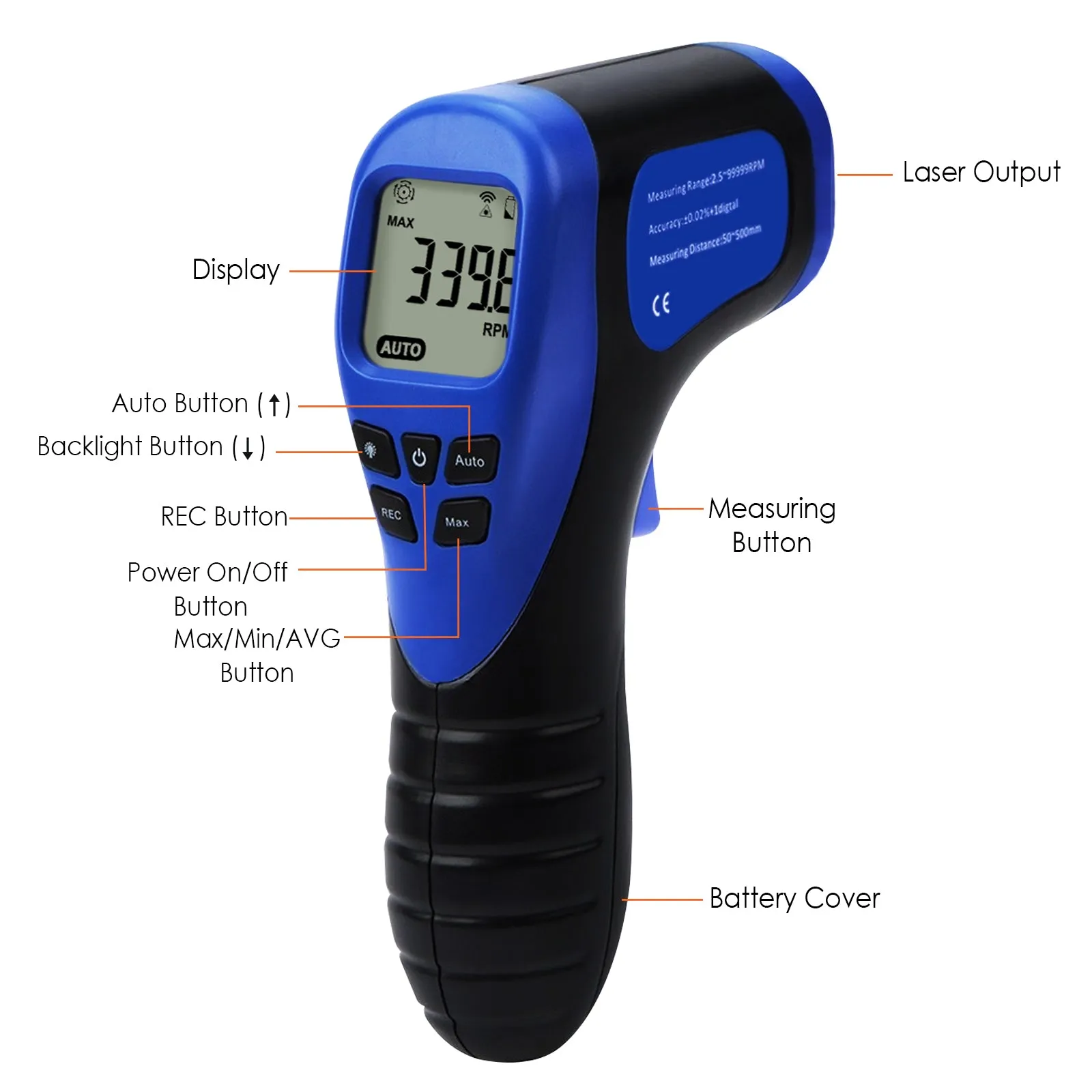 PD_55 Kibeland Handheld Digital Laser Tachometer Measuring Range: 2.5-99999RPM