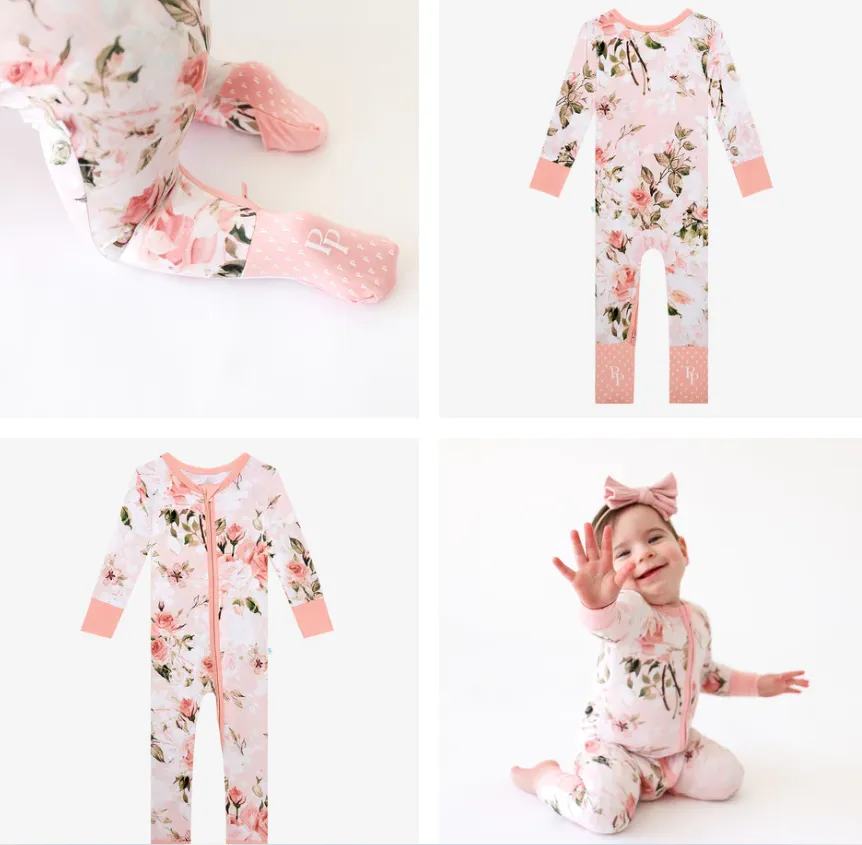 Posh Peanut Vintage Pink Rose Newborn Convertible One Piece