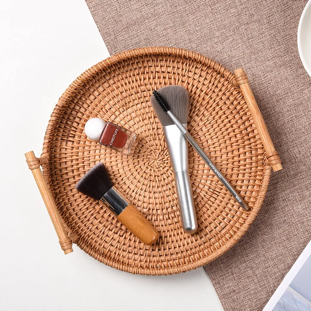 Ratten Handwoven Round Food Serving Tray Platter