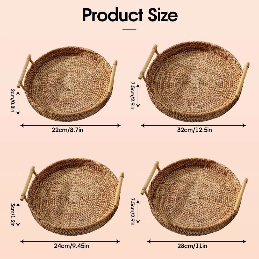 Ratten Handwoven Round Food Serving Tray Platter