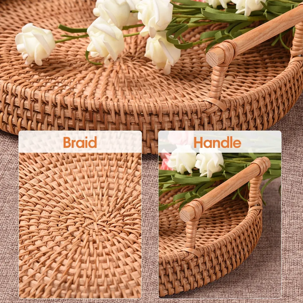 Ratten Handwoven Round Food Serving Tray Platter
