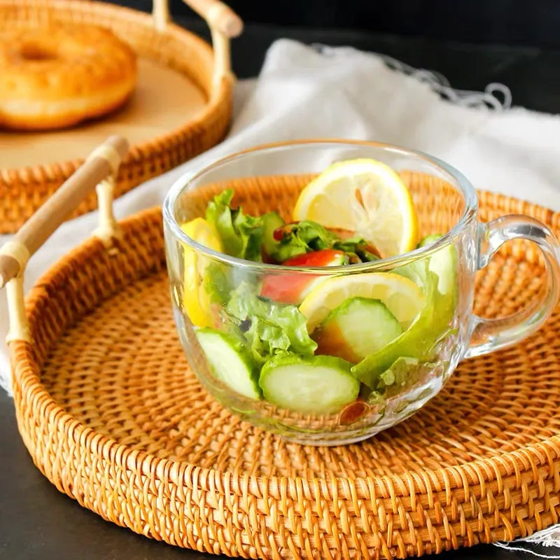 Ratten Handwoven Round Food Serving Tray Platter