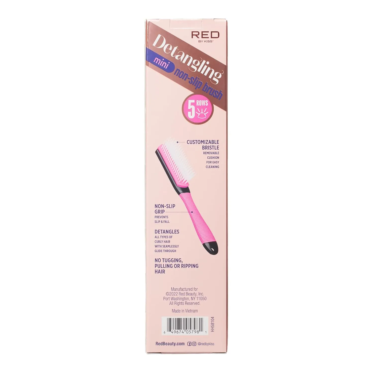 Red by Kiss Detangling Mini Non-Slip Brush 5 Rows HH58 – Compact Control for Tangle-Free Hair | Size: 5-Row Mini Brush