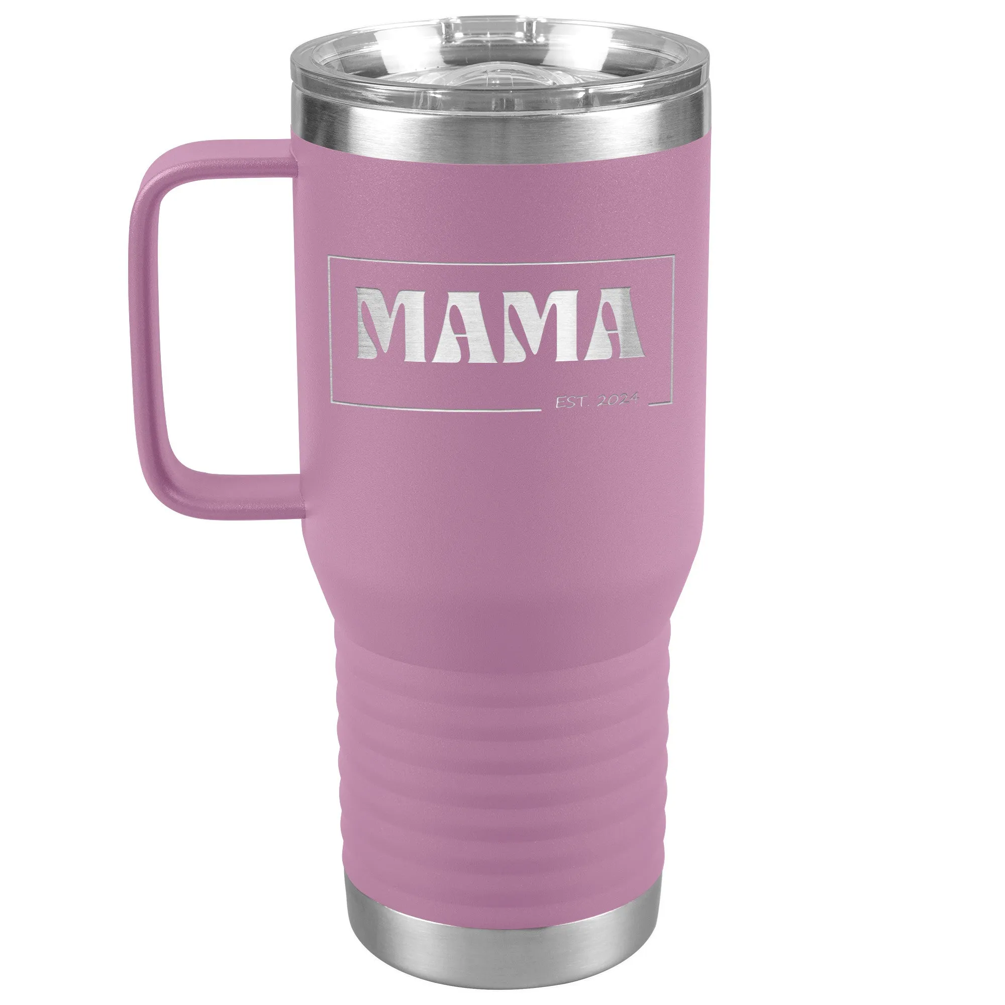 Retro MAMA Personalized Established Year Date Laser Etched 20oz Travel Mug Tumbler with Handle Stainless Steel Vacuum Insulated with Strong Hold Lid