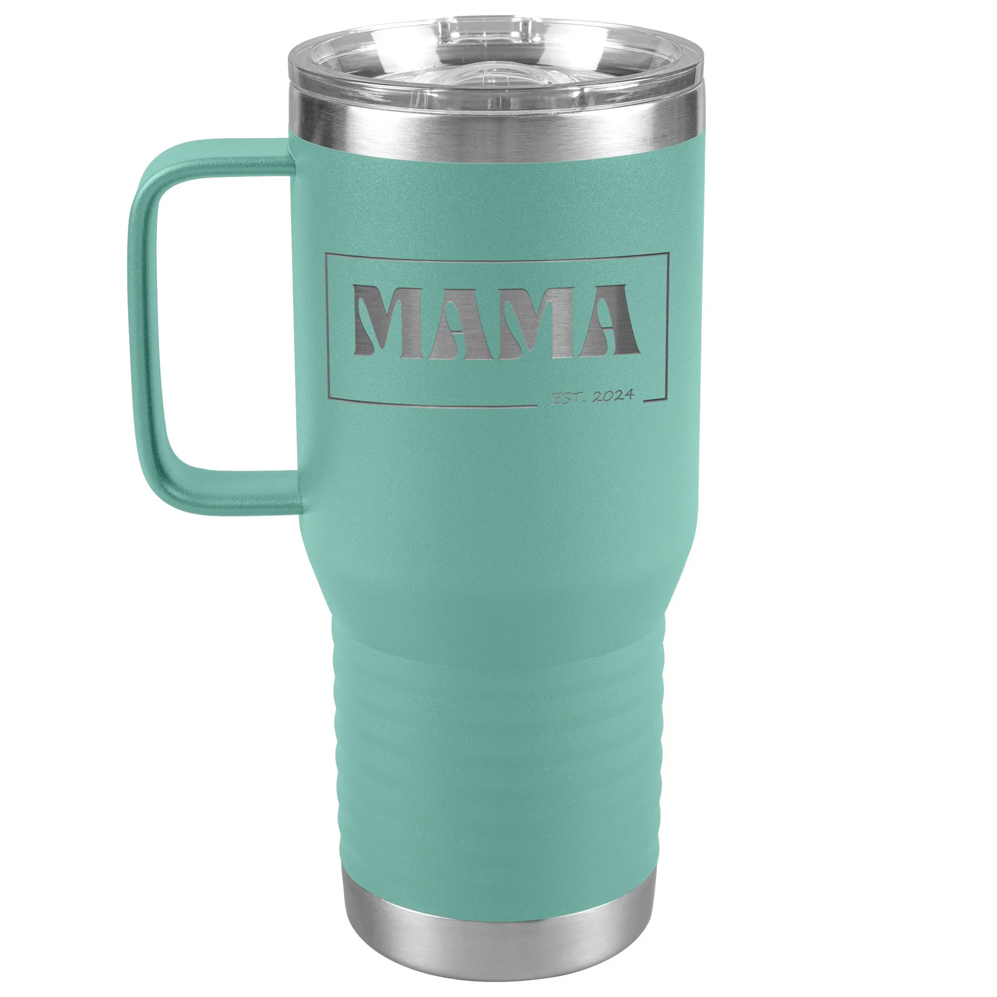 Retro MAMA Personalized Established Year Date Laser Etched 20oz Travel Mug Tumbler with Handle Stainless Steel Vacuum Insulated with Strong Hold Lid